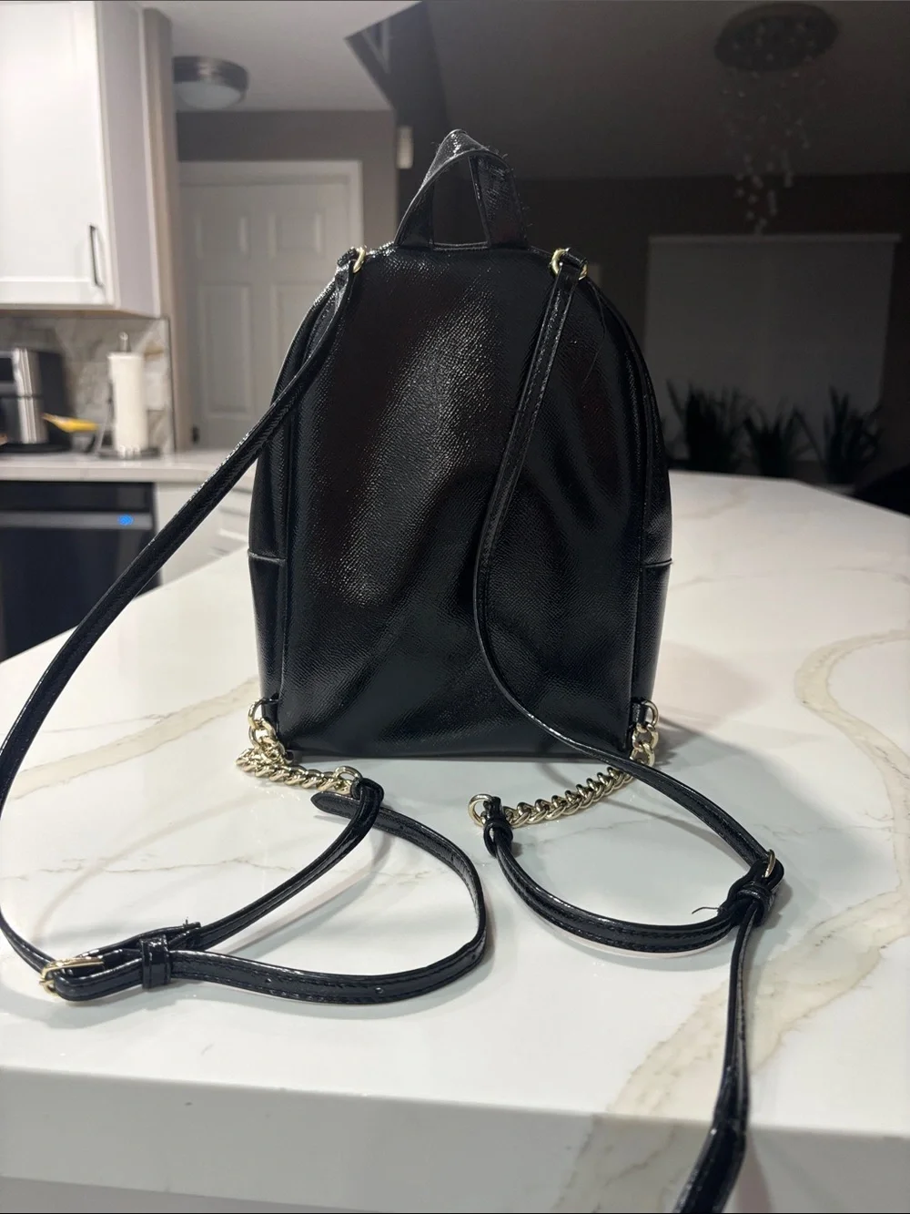 Victoria's Secret Black Mini Backpack with Pink and Red Patch Accents